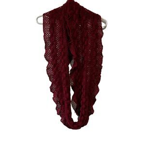 Infinity Scarf Red Knit 52” Ruffles Circle Loop Cowl Neck Cozy Warm  Clothing